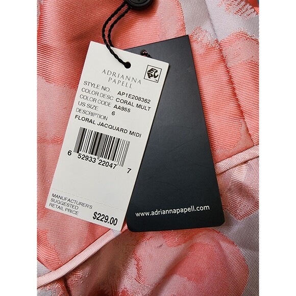 Adrianna Papell Coral Floral Jacquard Midi One Shoulder Size 6 NWT MSRP $229 - Picture 13 of 16